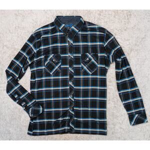 Kuhl Blue Black Plaid Long Sleeve Pearl Snap Button Western Shirt Mens Size L
